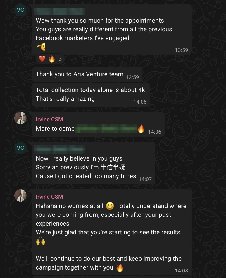 Dr. V 的 WhatsApp: Total collection today alone is about 4k. Now I really believe in you guys. Sorry ah previously I'm 半信半疑, cause I got cheated too many times.